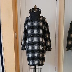 Banana Republic Black and White Plaid Pea Coat